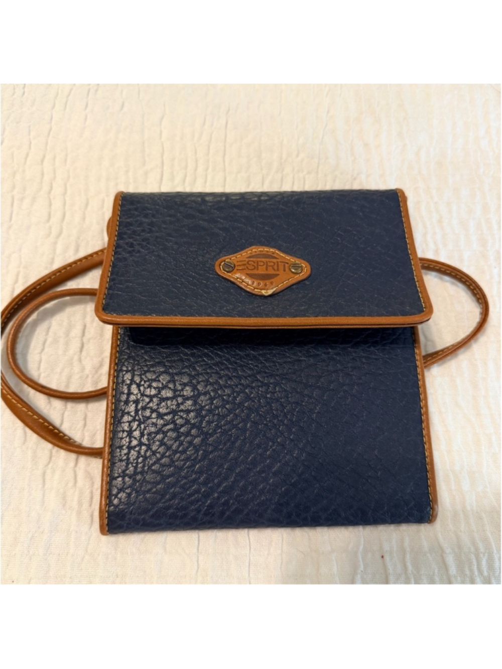 Vintage Esprit Blue and Brown Leather Crossbody Bag